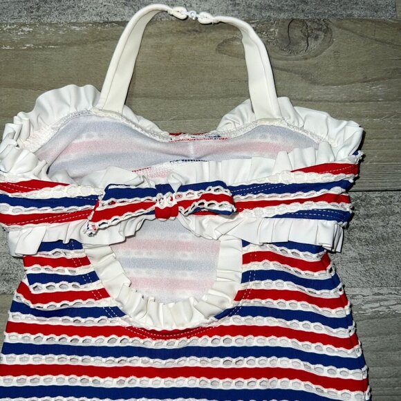 Janie and Jack Girl's One-Piece Swim Suit Red, White, & Blue Stripes Size 12-18M - Picture 6 of 7